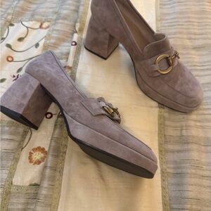 Elegant Taupe Block Heel Loafers
